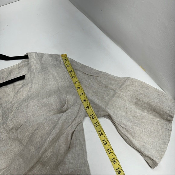 BRYN Walker Lily SMALL Light Linen Round Neck Ruffle 3/4 Bell Sleeve High-Low - Picture 10 of 11